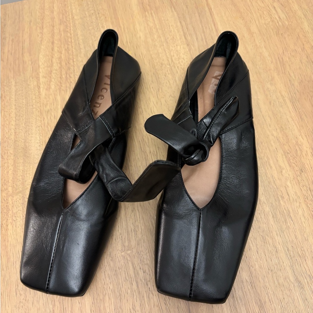 Anthropologie Vicenza Black Leather Bow Flats - Picture 4 of 6